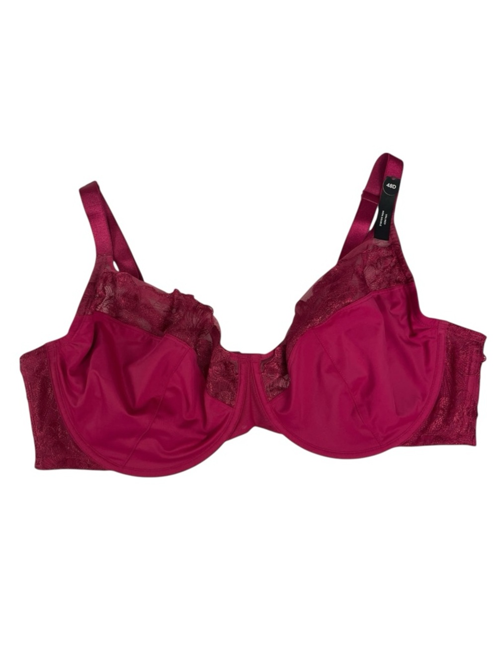 Deesse Unlined Underwire Bra Floral Lace Embroidery Berry Red 48D